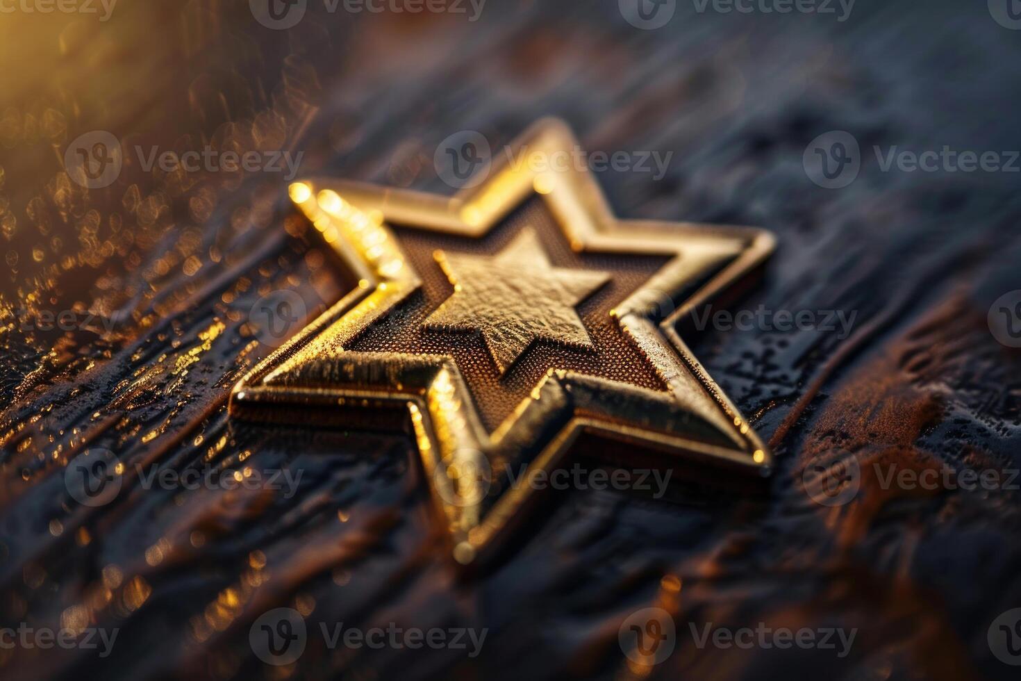 Golden star of david shining on a textured surface photo