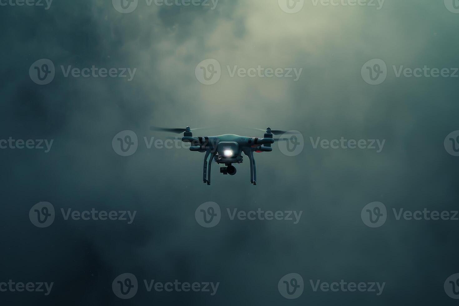 Drone flying with dramatic storm clouds in background photo
