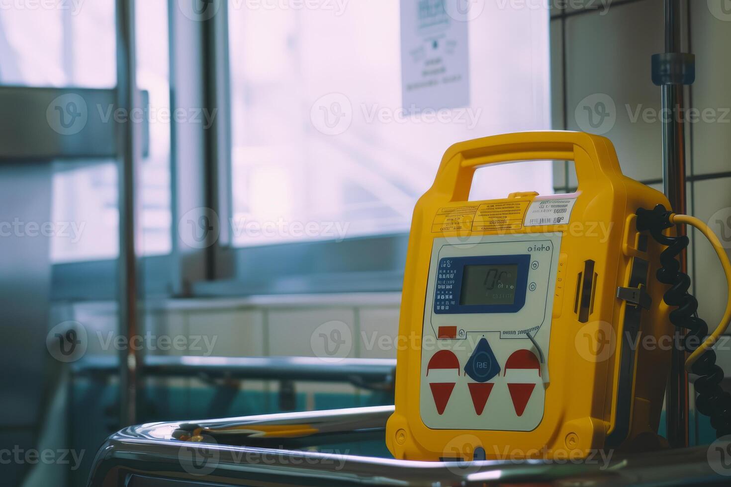 Defibrillator standing by in hospital room photo