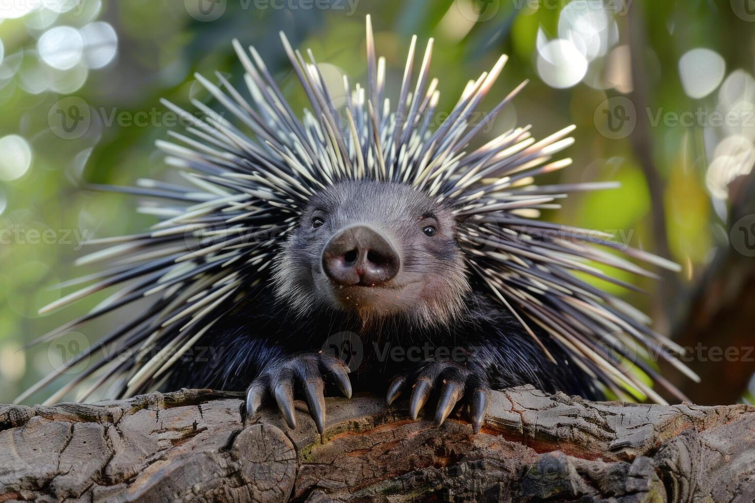North american porcupine relaxing on a tree branch photo