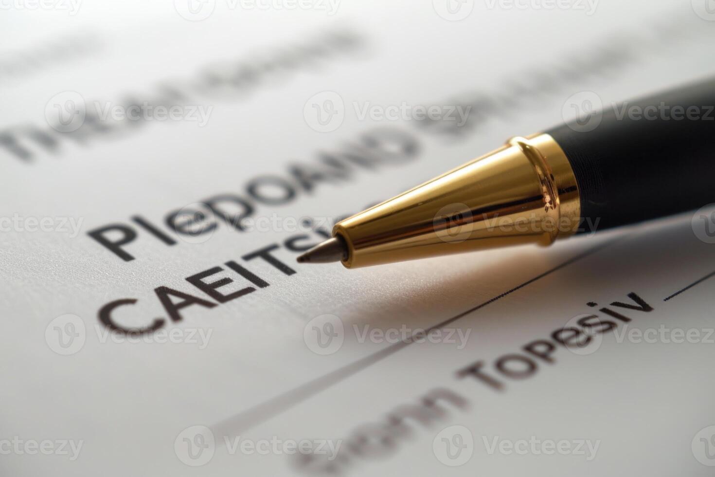 Golden pen lying on document waiting for signing photo