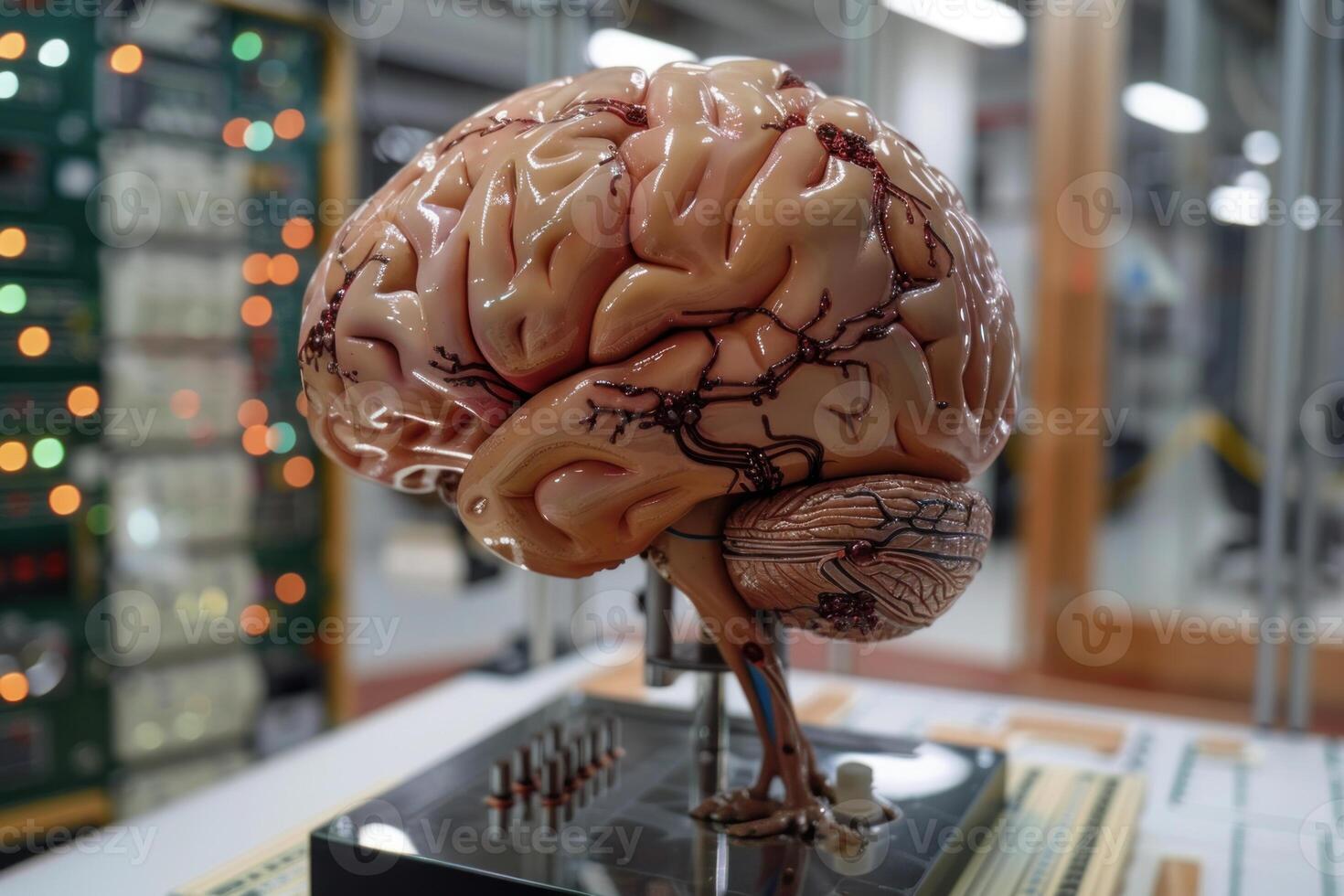 Anatomical model of human brain sitting in science laboratory photo