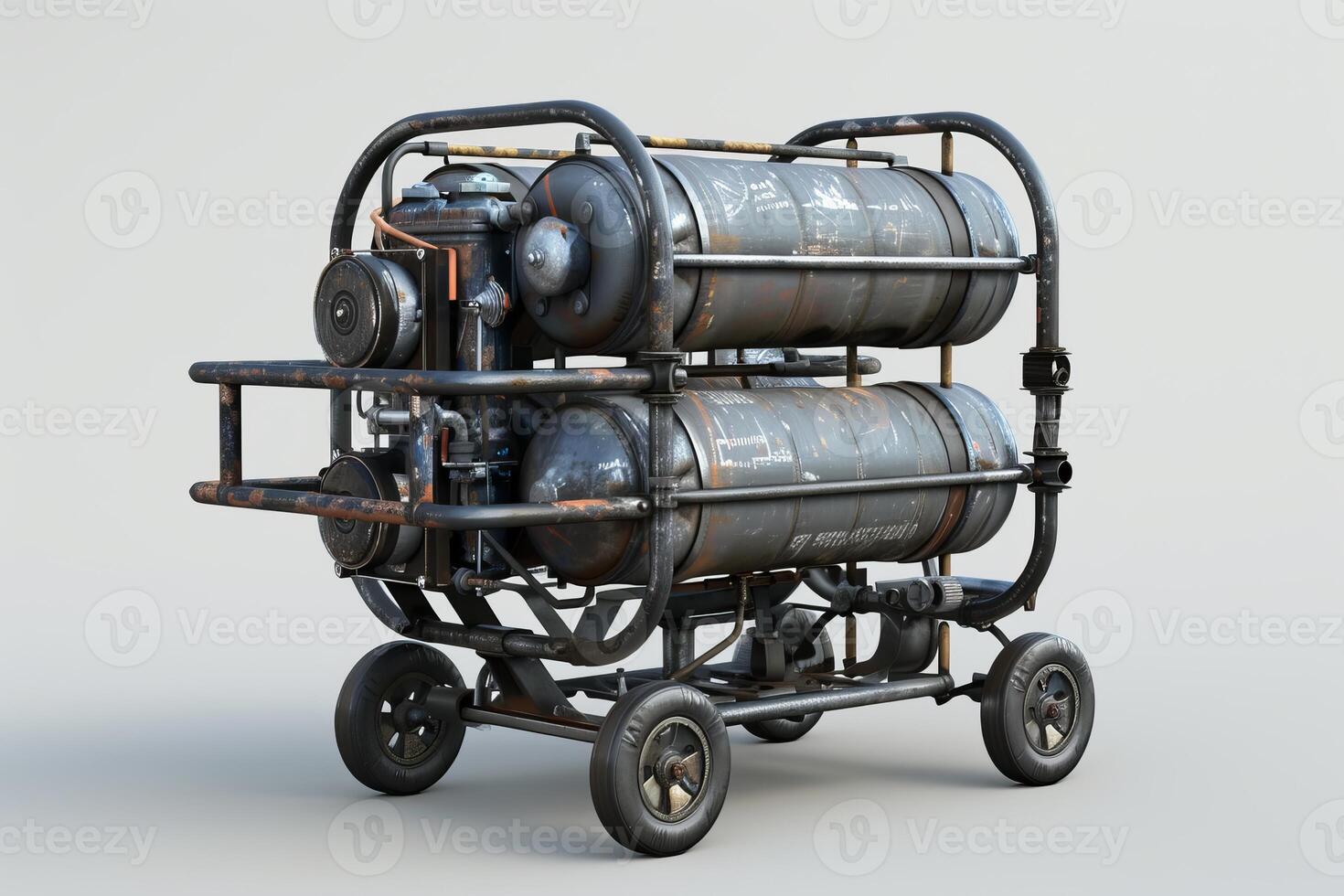 Old industrial machine with metal tanks is standing in the garage photo