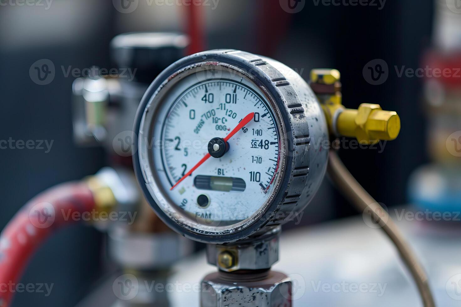 Closeup pressure gauge showing pressure in pipeline system photo