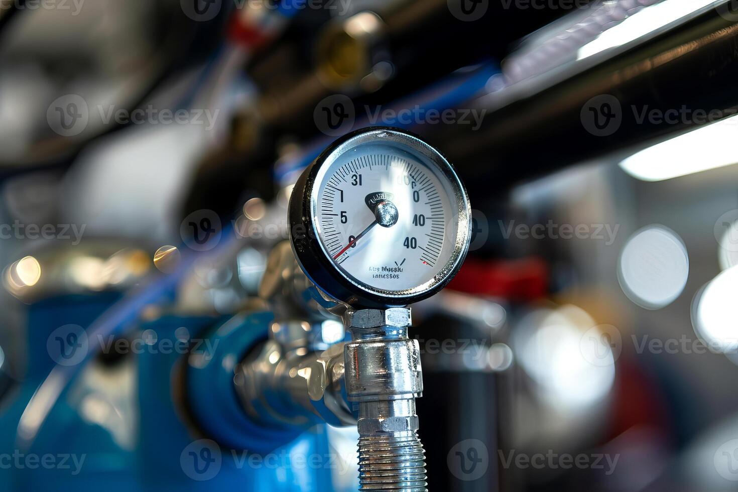 Pressure gauge measuring pressure on industrial equipment photo