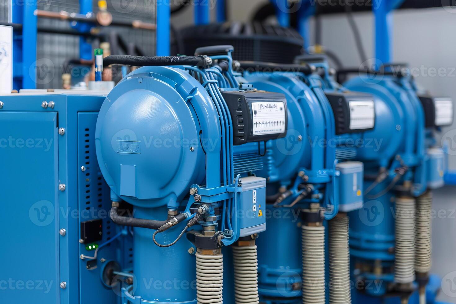 Industrial refrigeration system showing compressors working photo