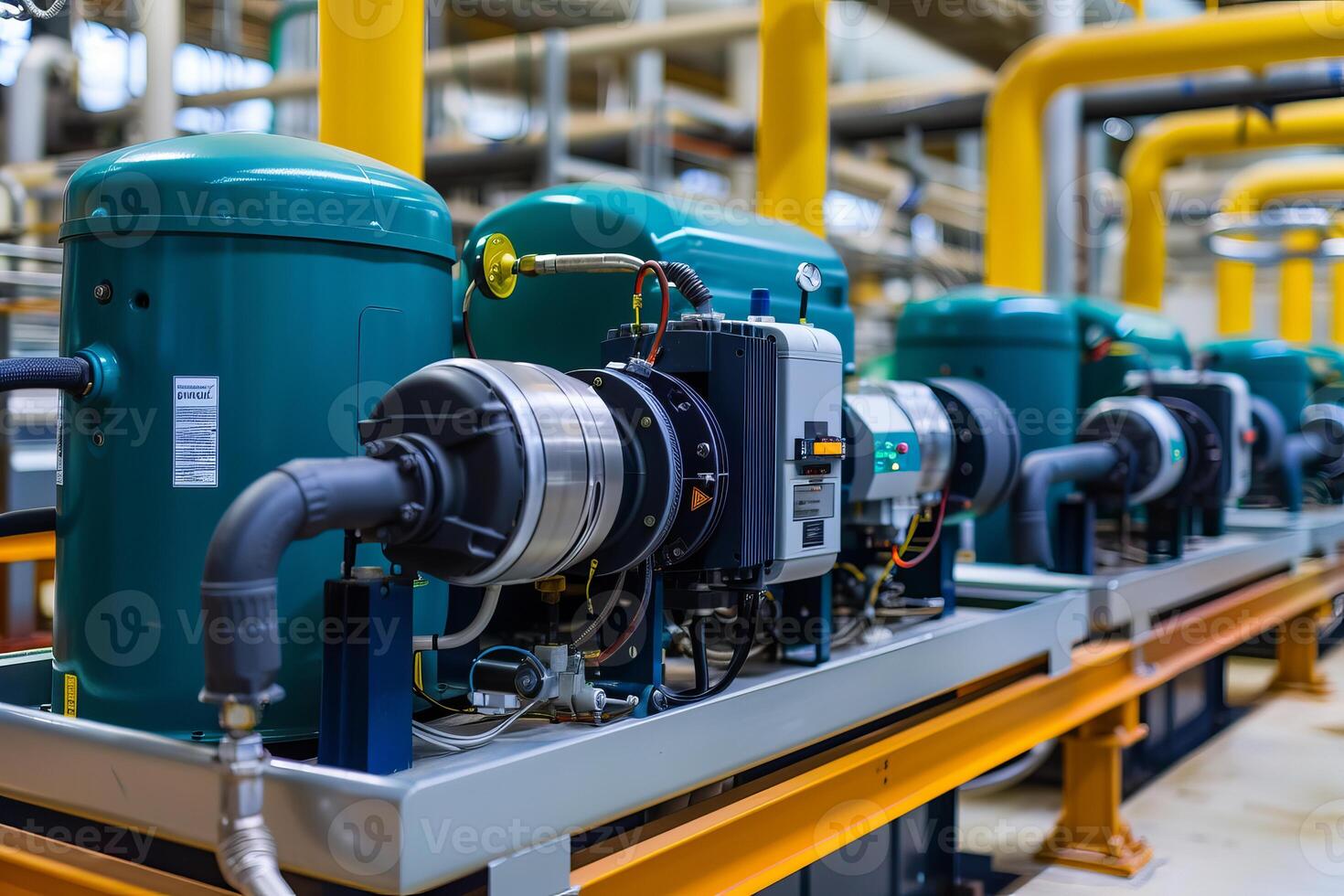Industrial equipment operating inside factory building photo