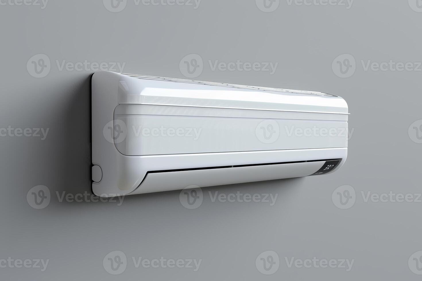 Modern air conditioner mounted on gray wall cooling a room photo