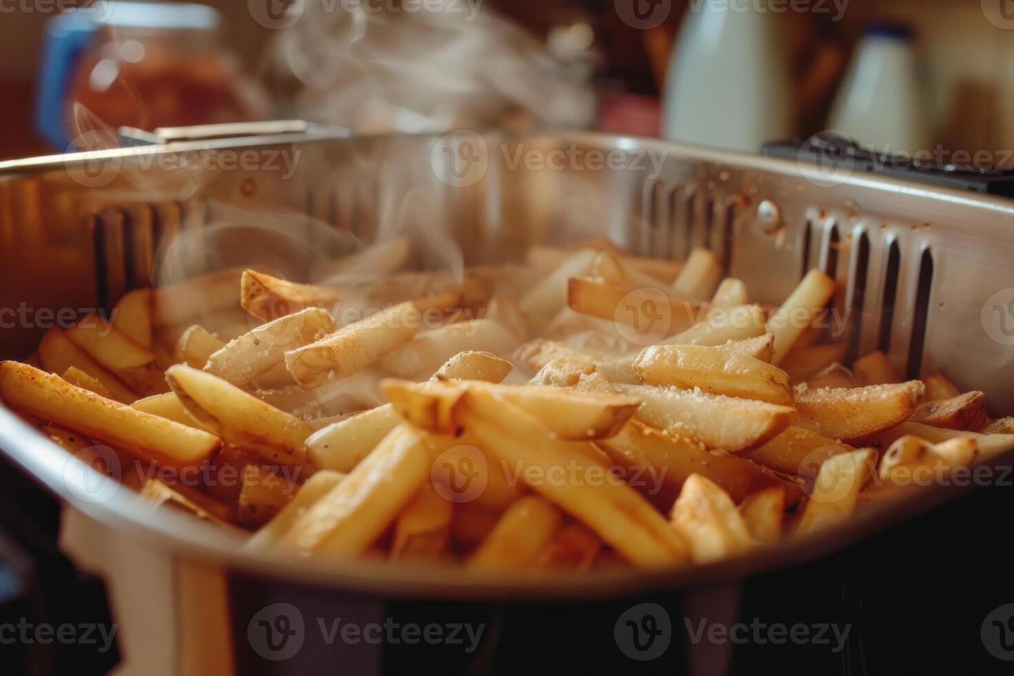 Air fryer cooking delicious and crispy french fries photo