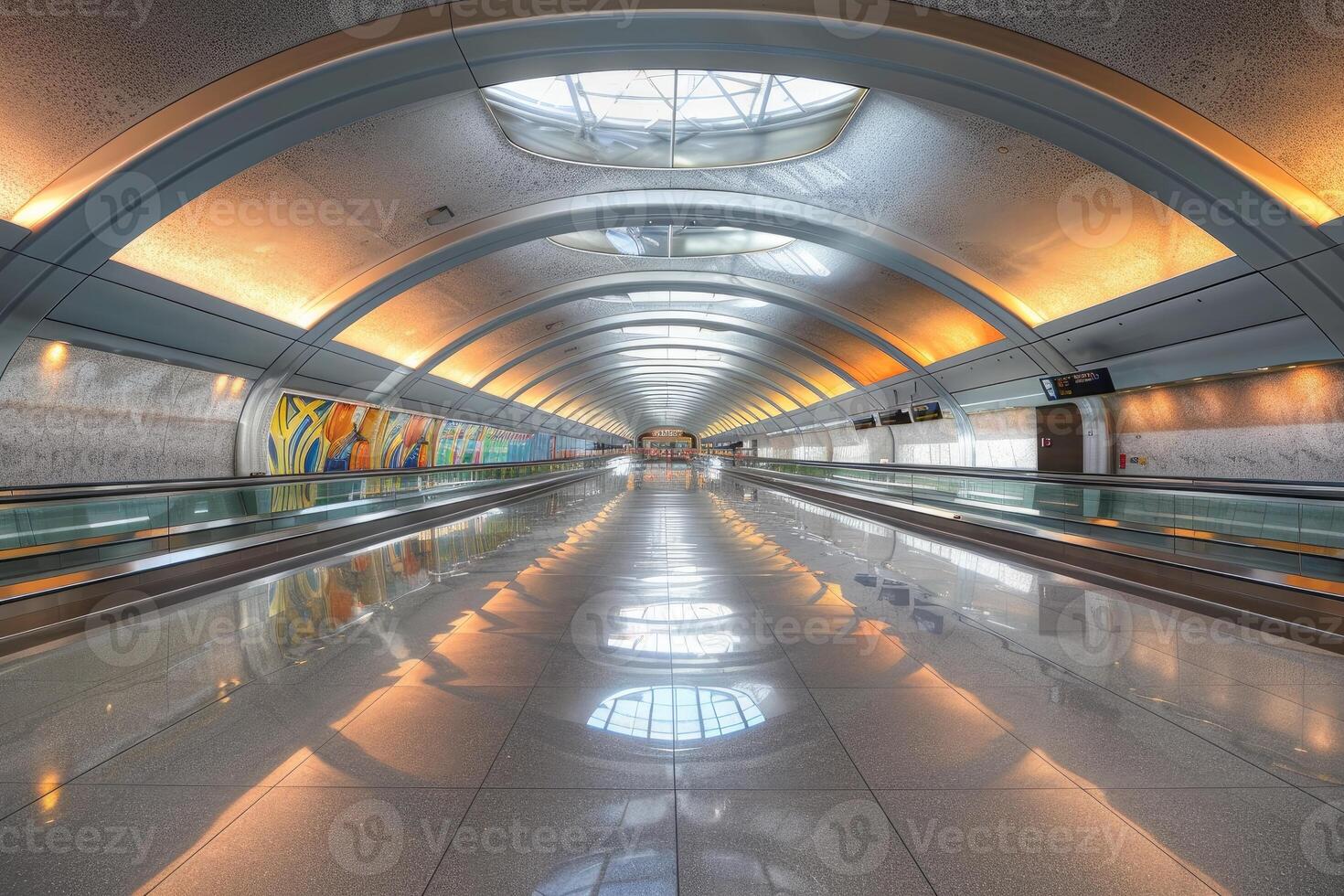 Empty moving walkway in modern airport terminal photo
