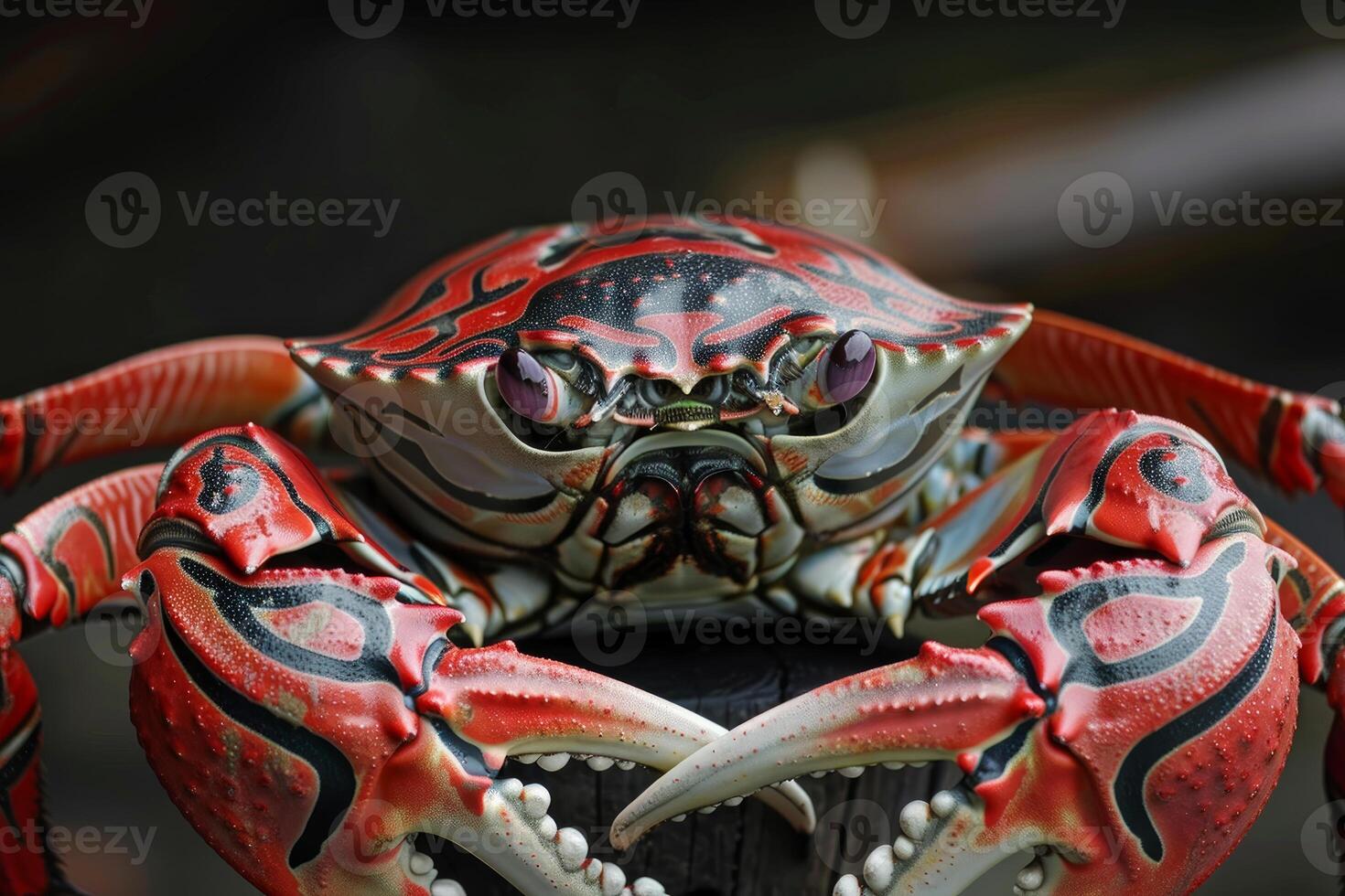 Sally lightfoot crab showing its red claws and standing on a rock photo
