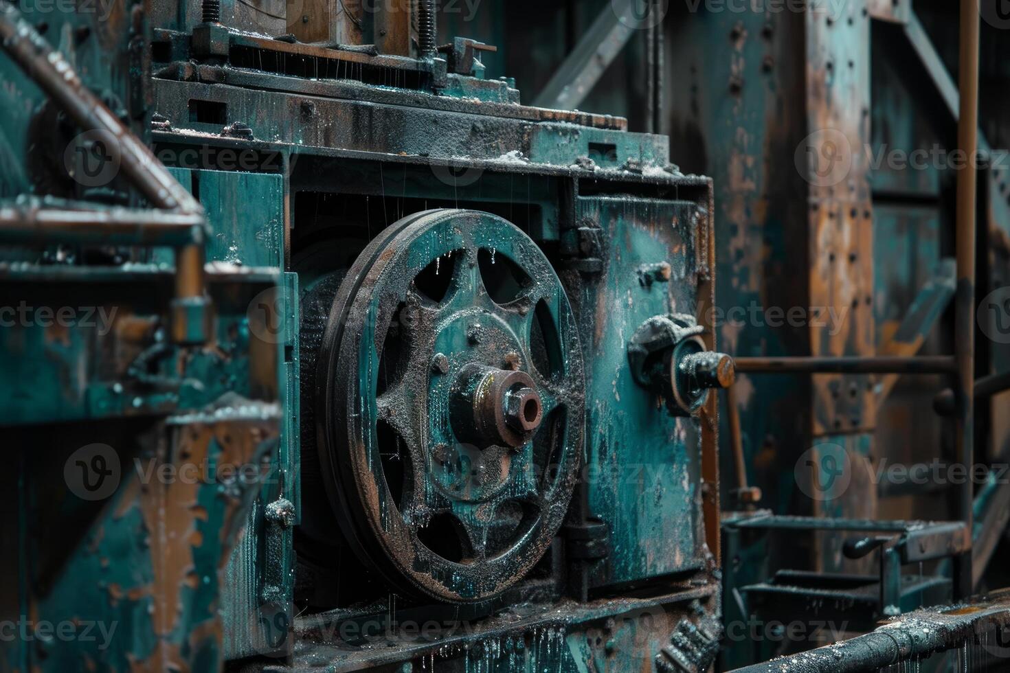 Old machinery covered in dust and grime, left to rust in an abandoned factory photo