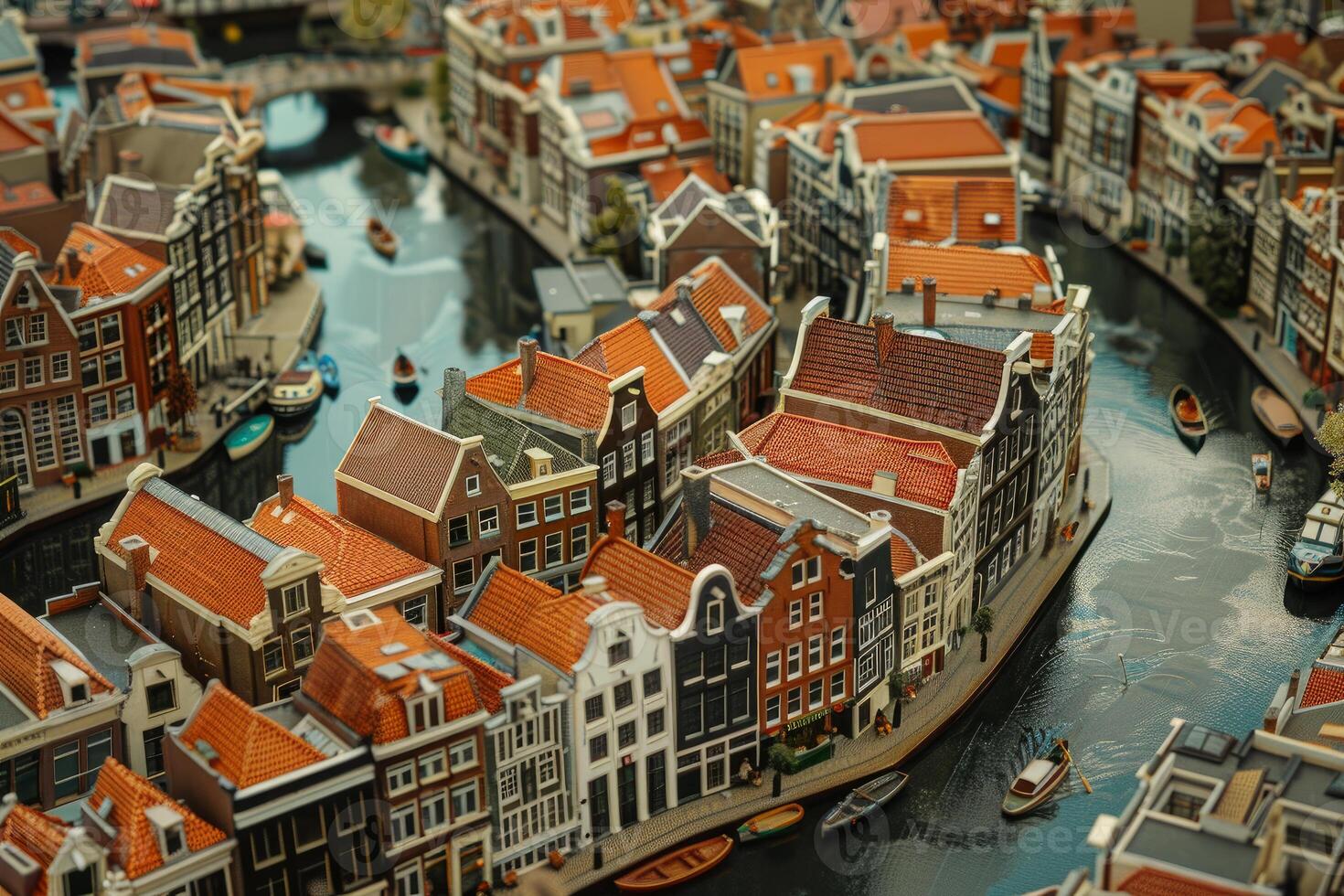 Miniature amsterdam canal houses creating picturesque scene photo