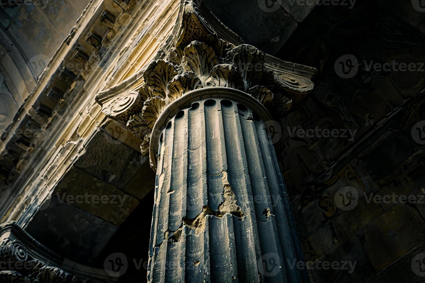 Ancient greek column standing strong despite time and decay photo