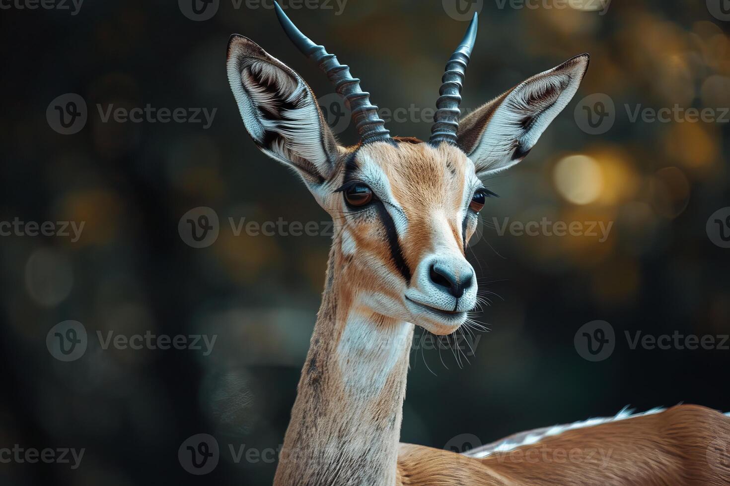 Beautiful gazelle standing and looking around in the forest photo