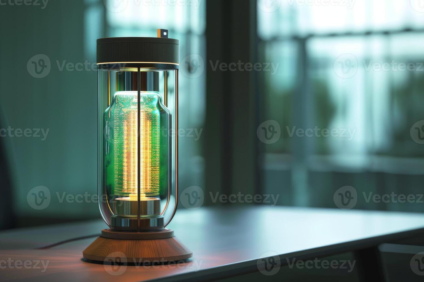 Modern green led desk lamp illuminating a workspace photo