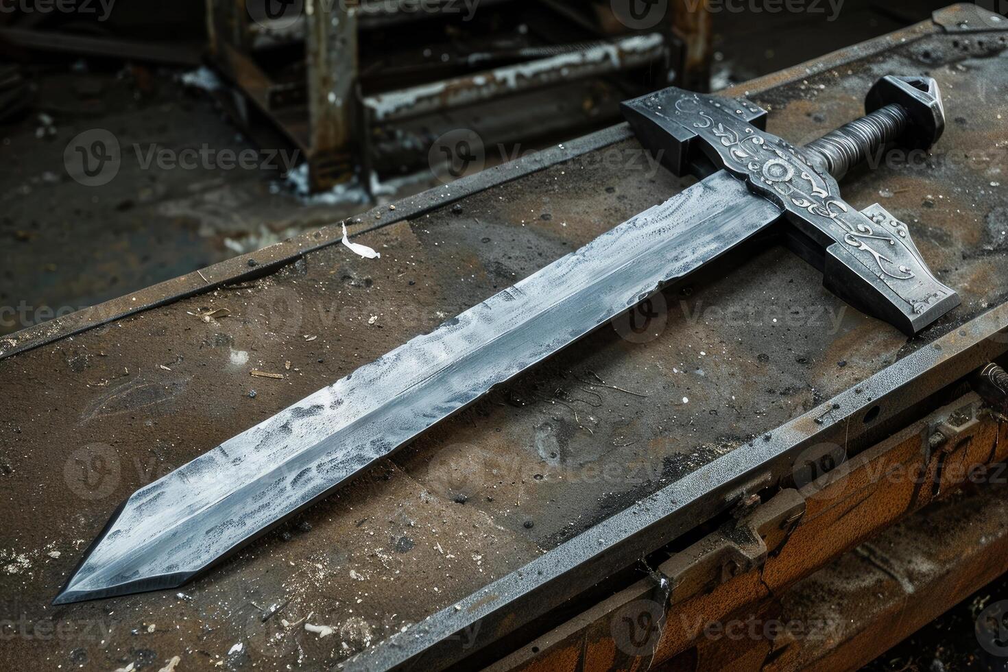 Hand forged medieval sword being made by a blacksmith photo