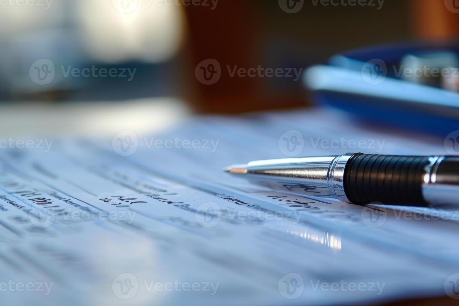 Businessman filling out important information on a document photo