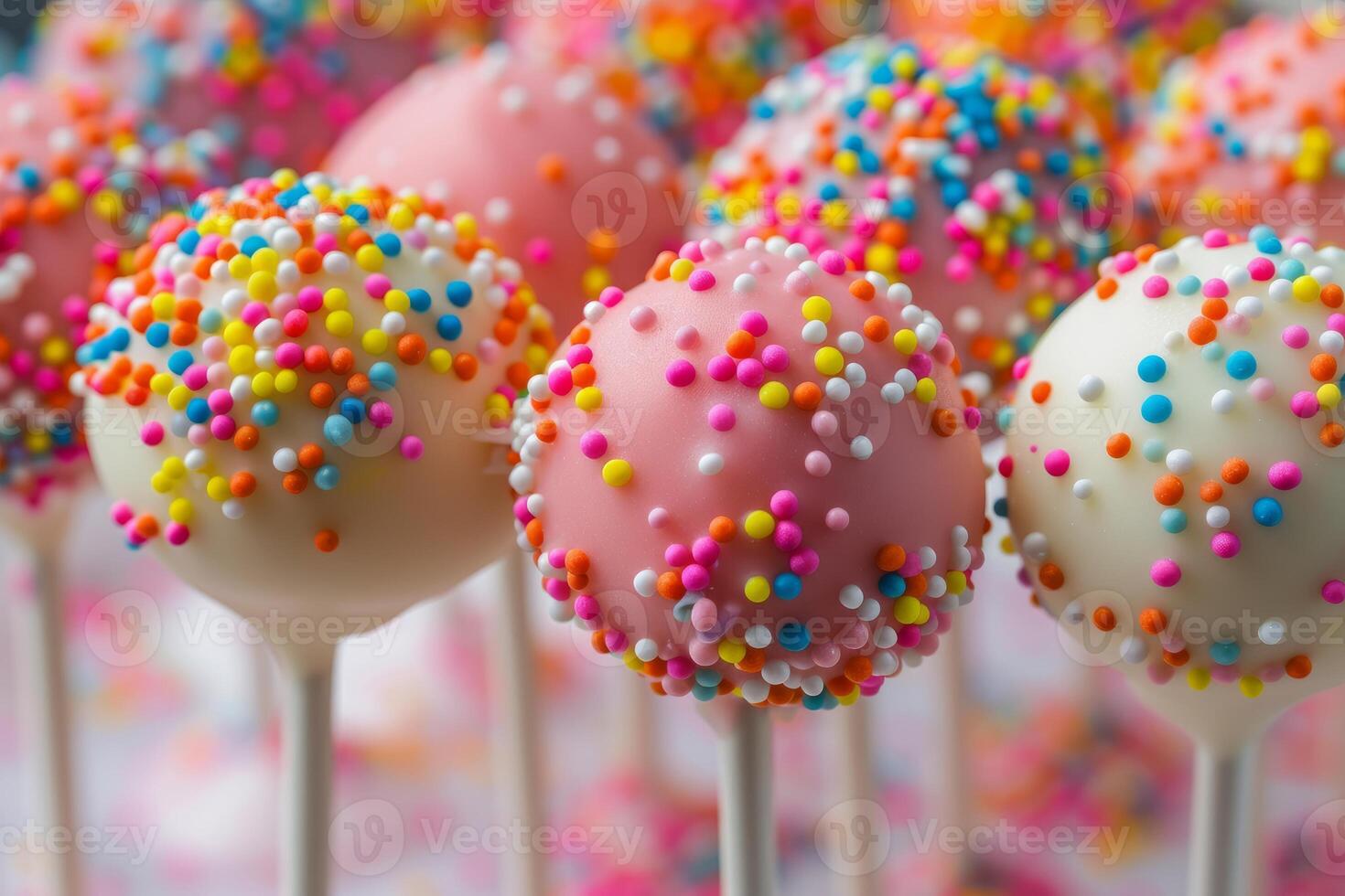 Colorful cake pops on a pink background photo