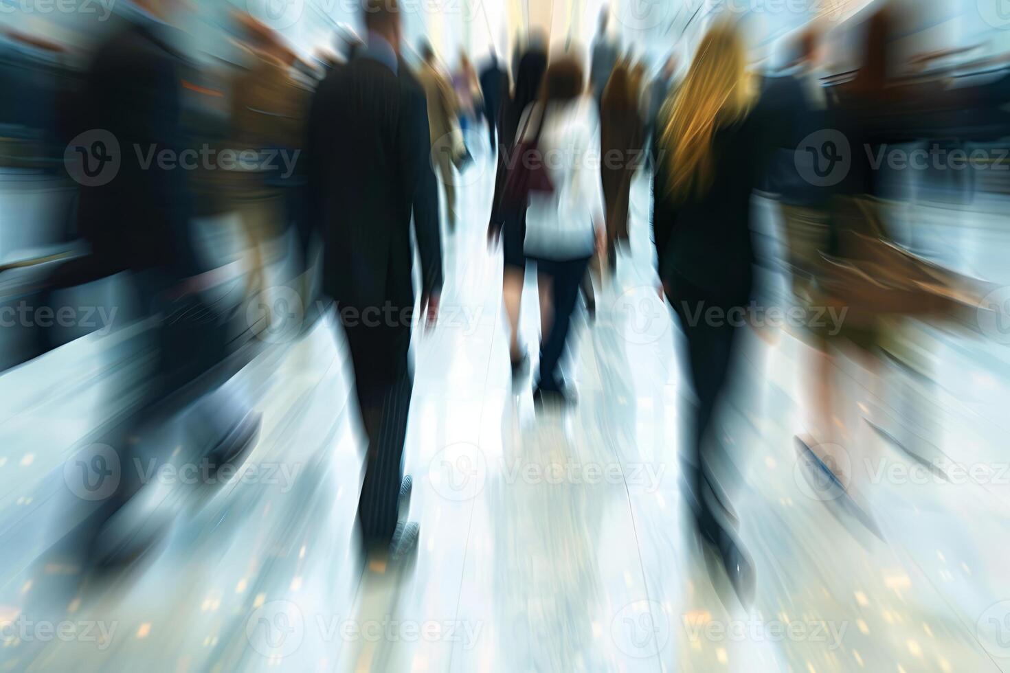 Business people walking in blur representing speed and determination photo