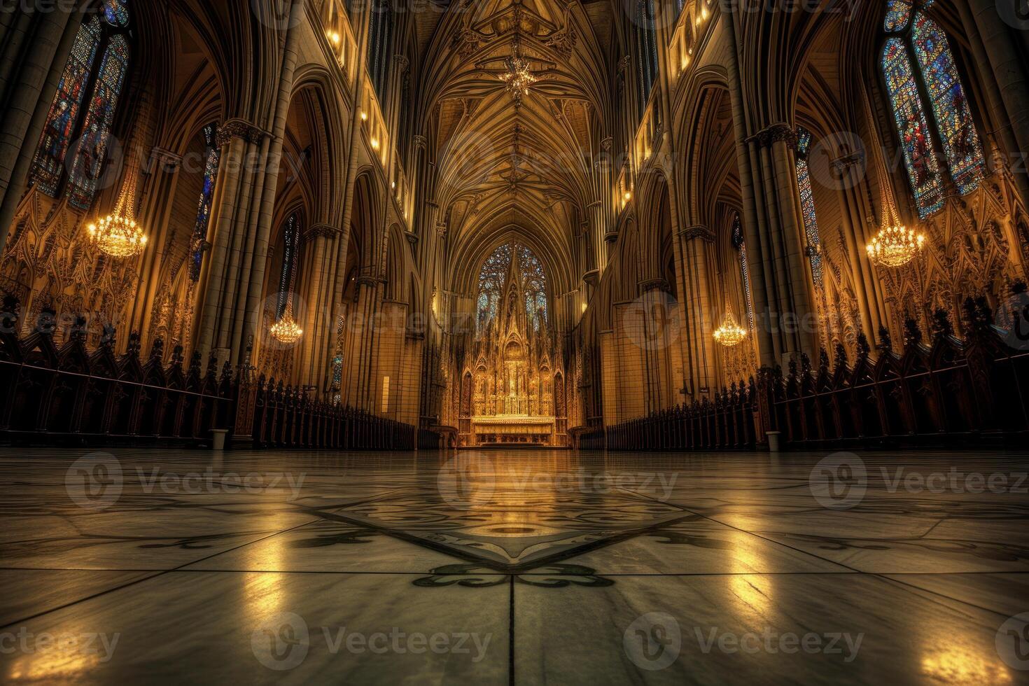 Majestic cathedral interior at dusk photo