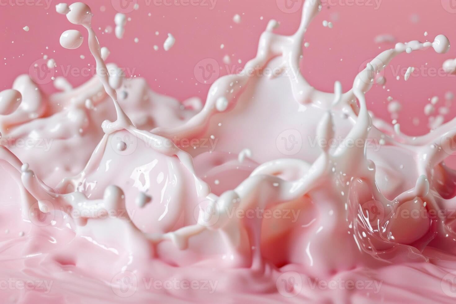Strawberry milkshake splashing on pink background photo
