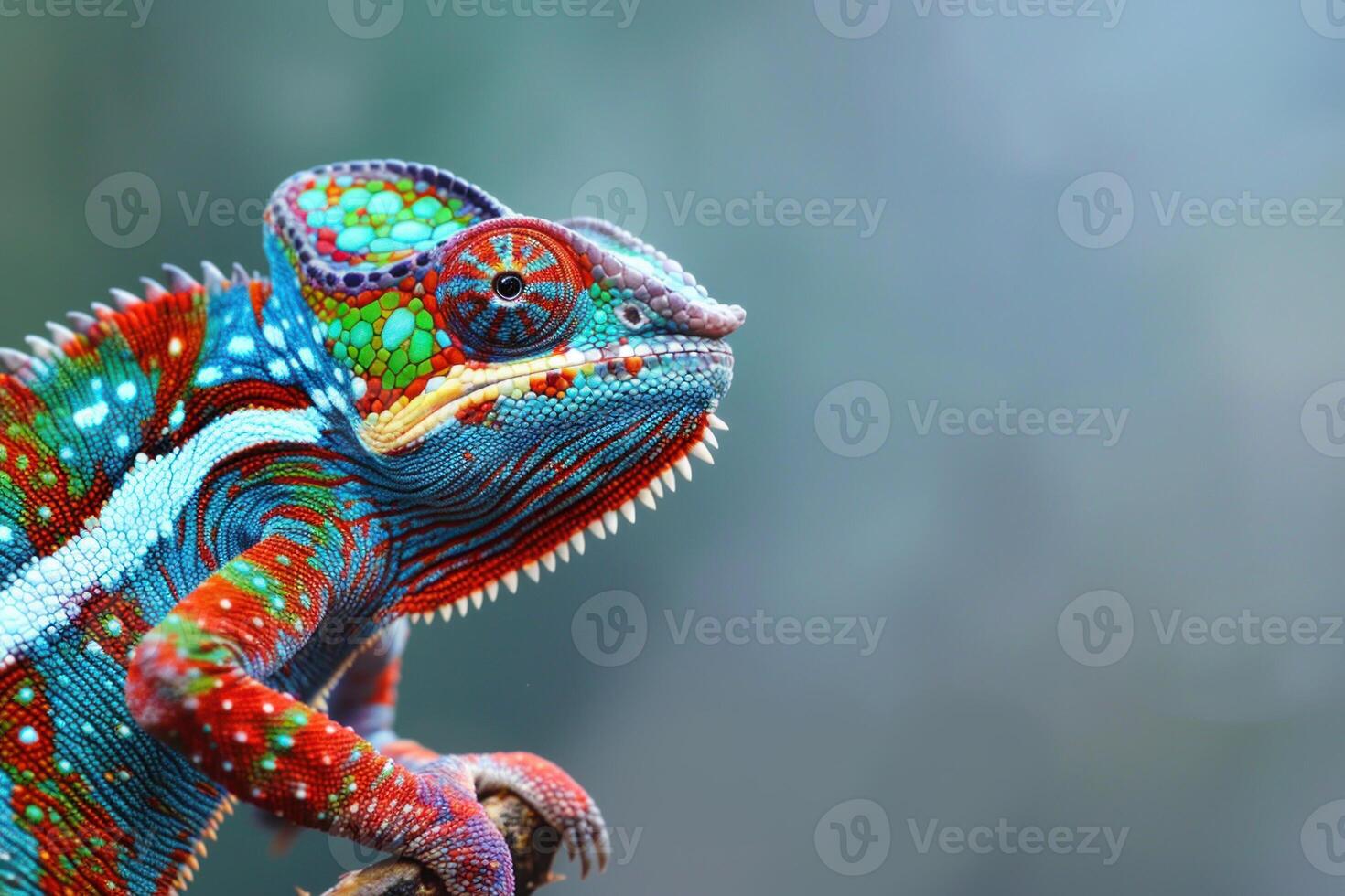Colorful chameleon posing on a branch photo