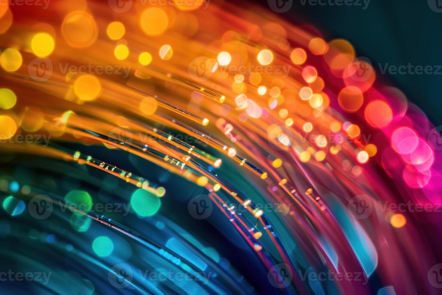 Abstract blurred colorful fiber optic cables creating bokeh effect photo