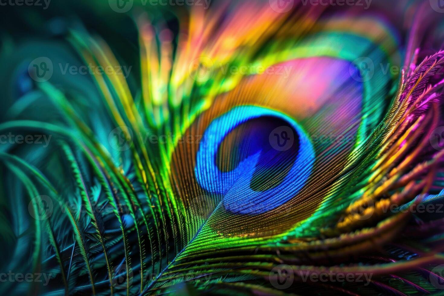 Close up of colorful and vivid peacock feather showing texture photo