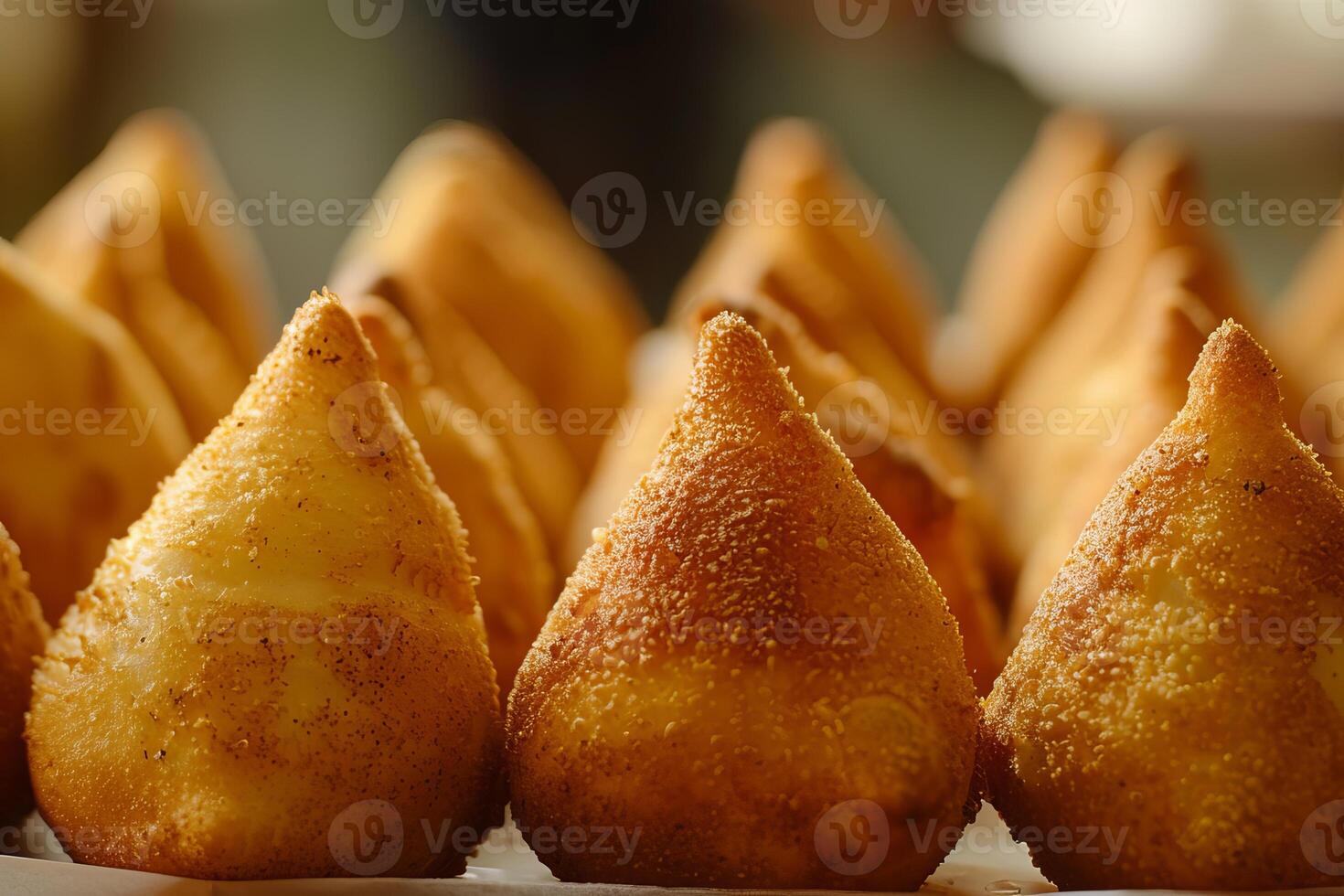 Delicious brazilian fried chicken snack coxinha displayed on table photo