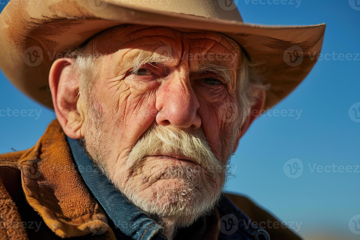 Senior cowboy wearing a cowboy hat posing in the desert photo