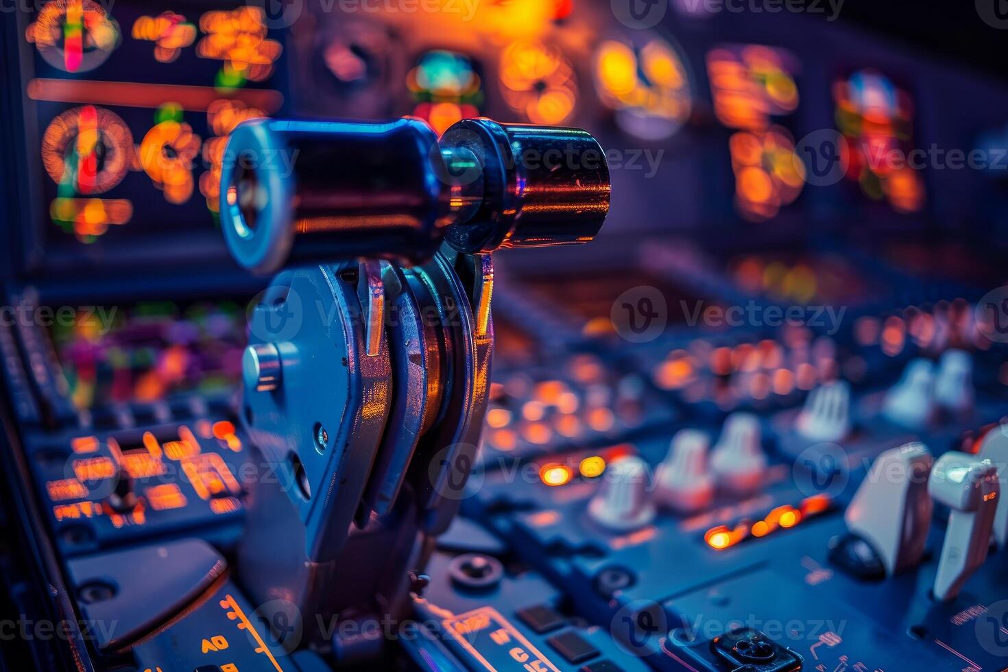 Throttle control lever standing out in airplane cockpit photo
