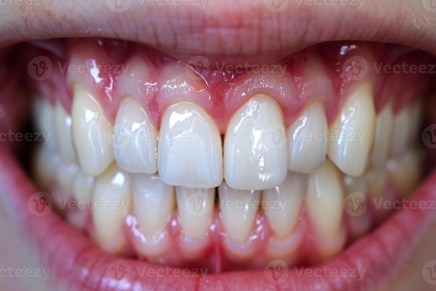 Dentist showing teeth after installing veneers treatment photo