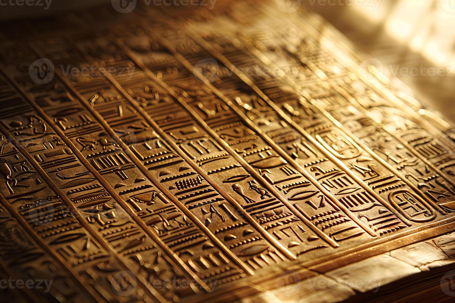 Golden surface covered with ancient egyptian hieroglyphs writing telling the history of pharaohs photo