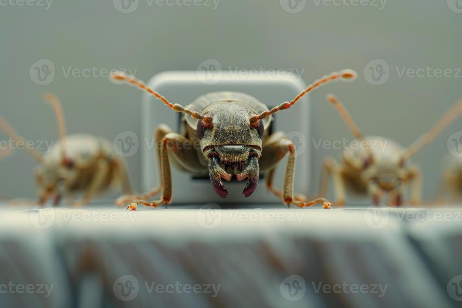 Longhorn beetle posing on a white surface with its gang photo