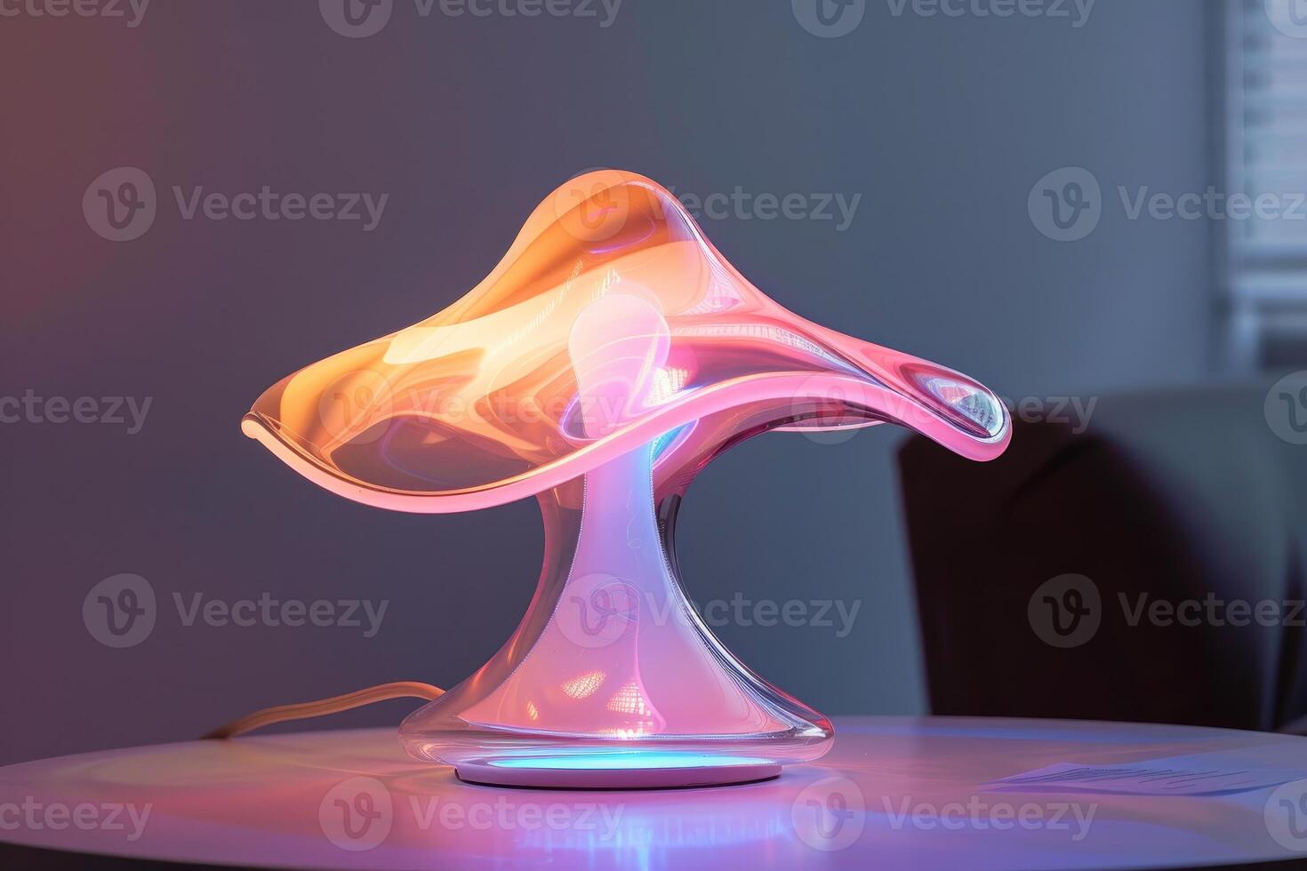 Modern designed desk lamp casting colorful light in room photo