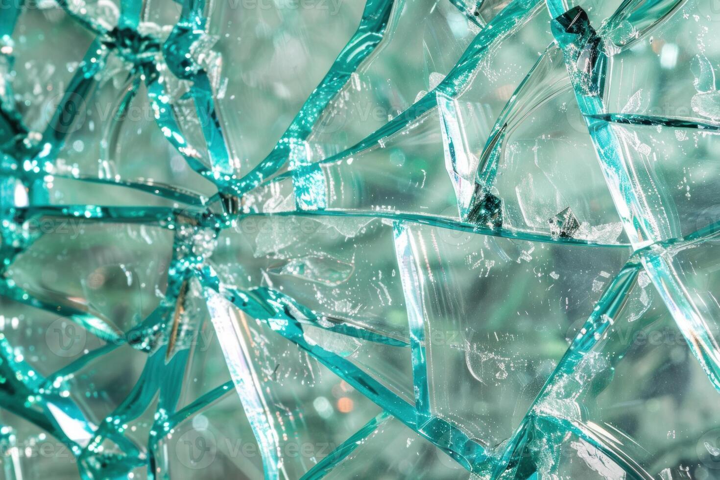 Broken glass texture forming abstract design with turquoise tint photo