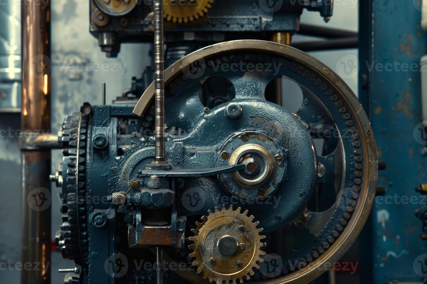 Old industrial machine with gears and cogwheels operating photo