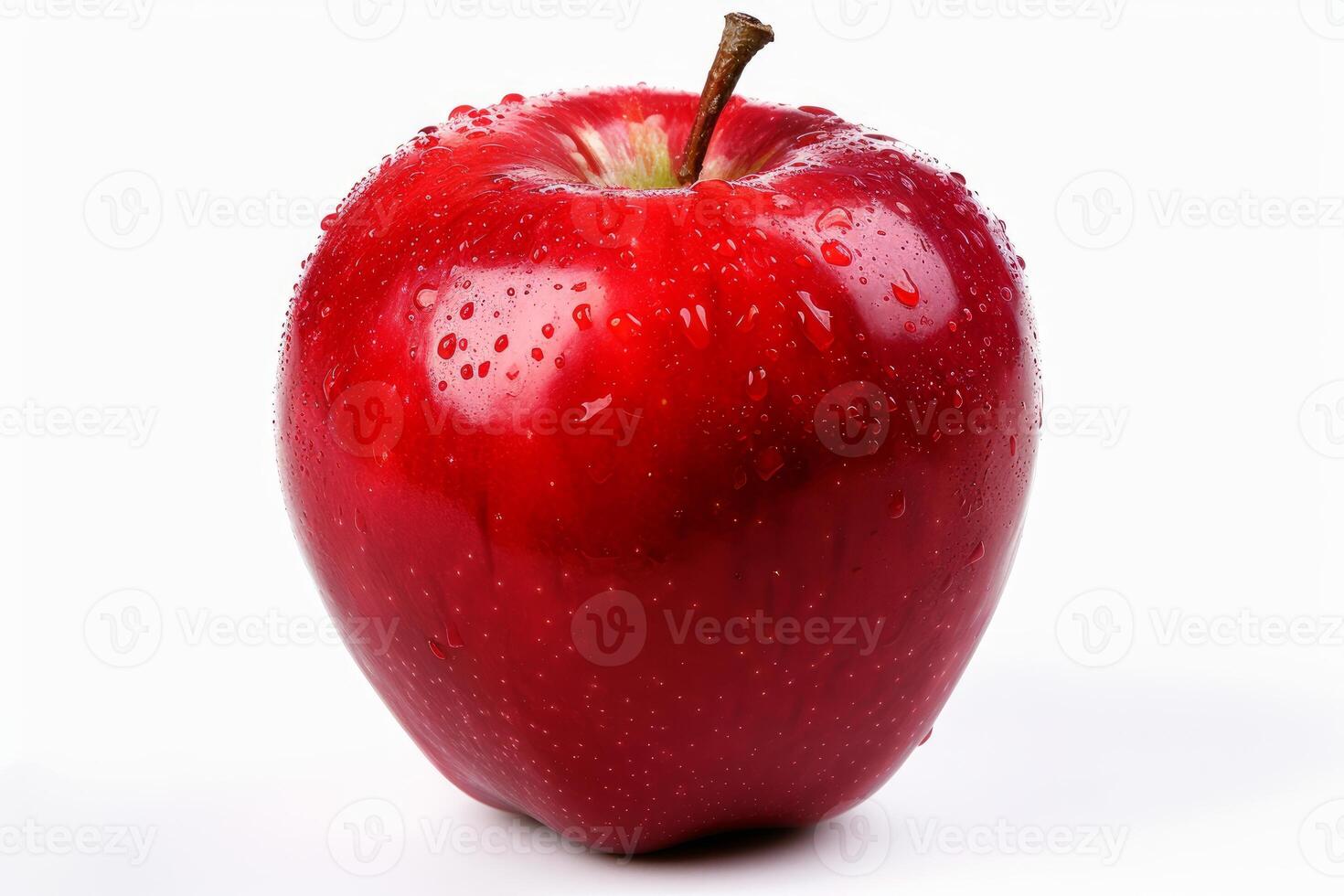 Red apple covered with water droplets on white background photo