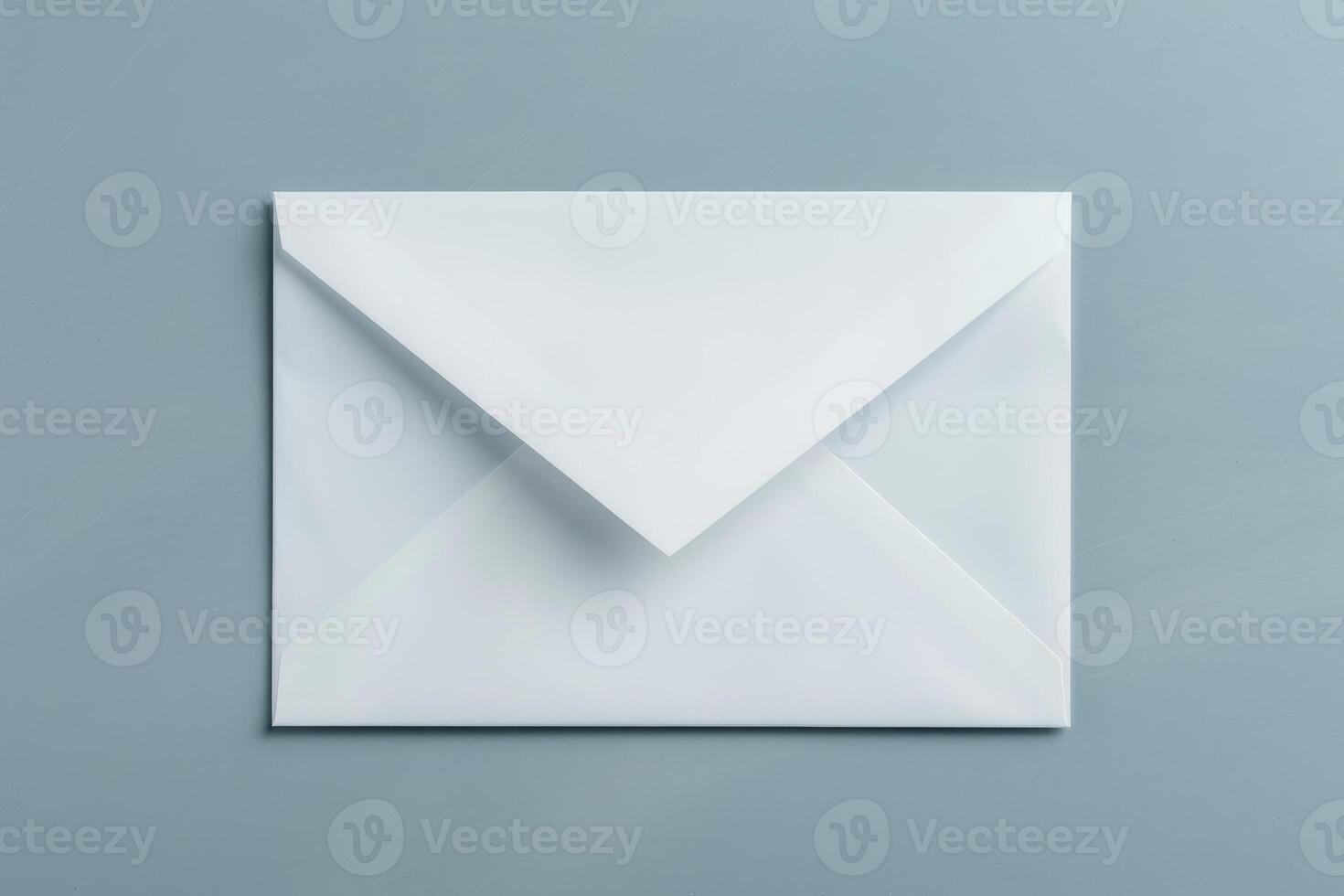 White envelope lying on blue background with copy space photo