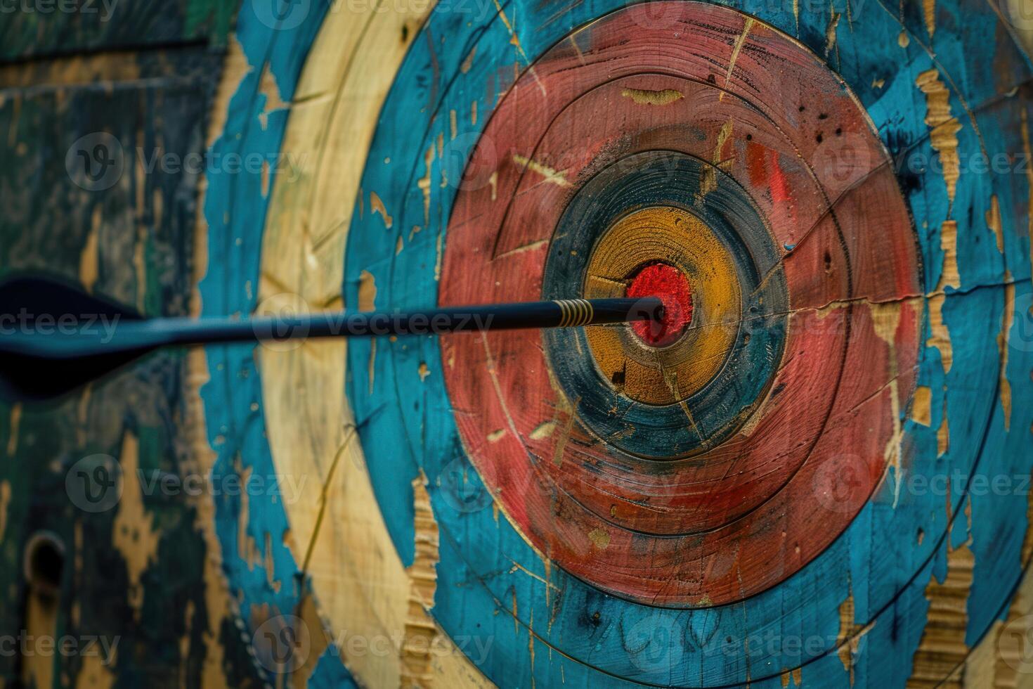 Arrow hitting the center of an archery target photo