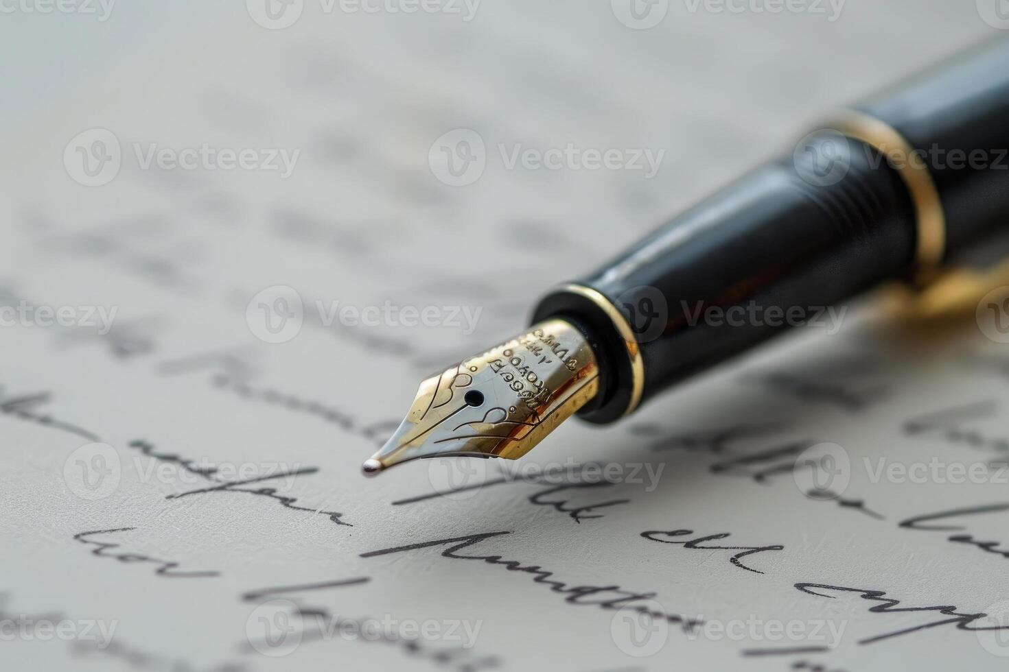 Elegant fountain pen writing a letter on a paper photo