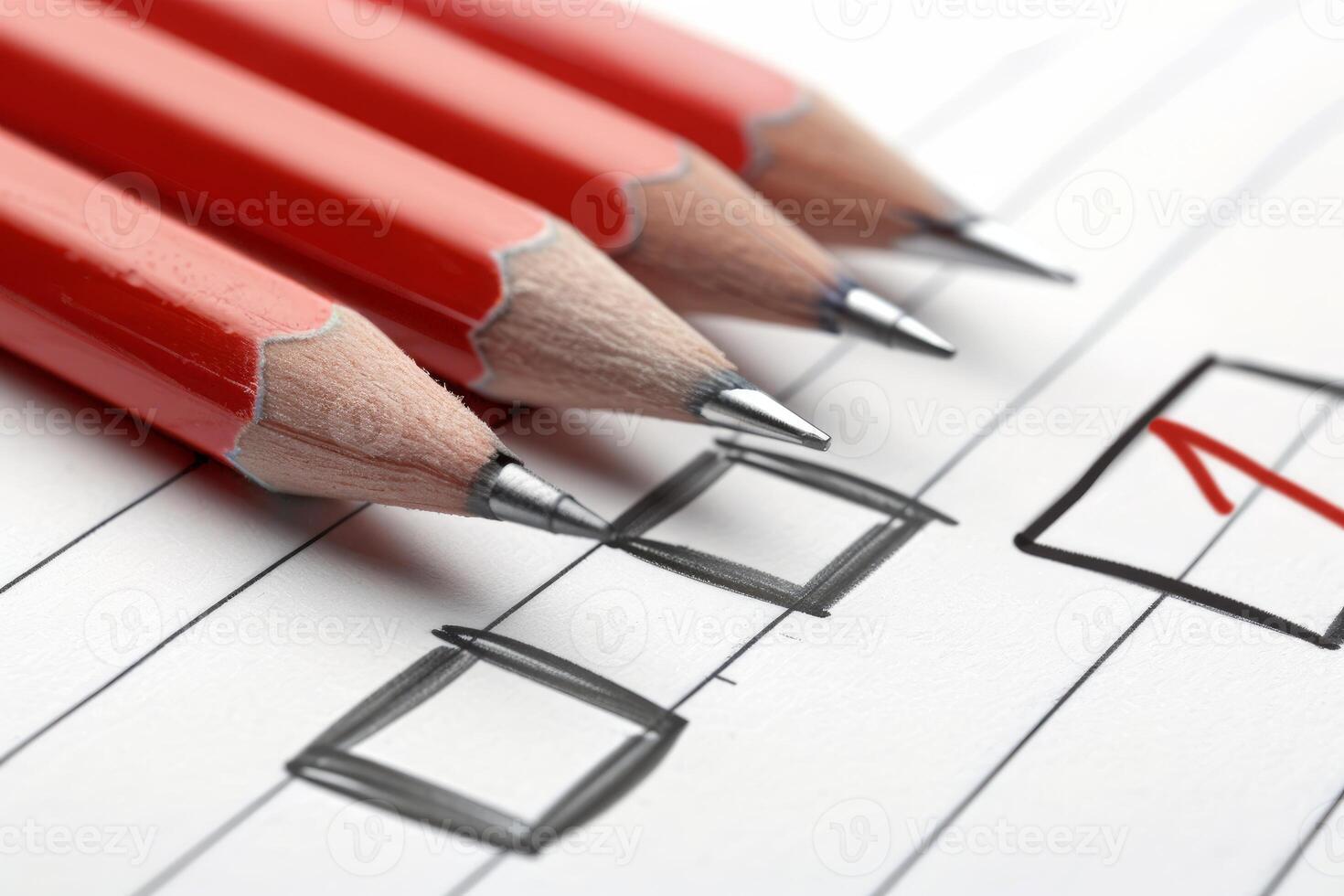 Red pencils pointing at checked checkbox on checklist photo