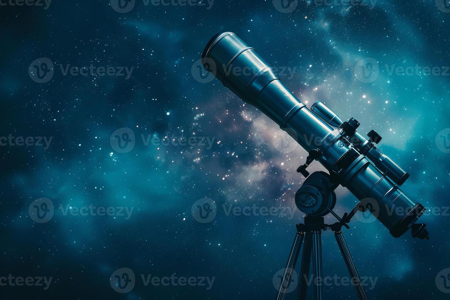 Telescope pointing at the starry sky on a clear night photo
