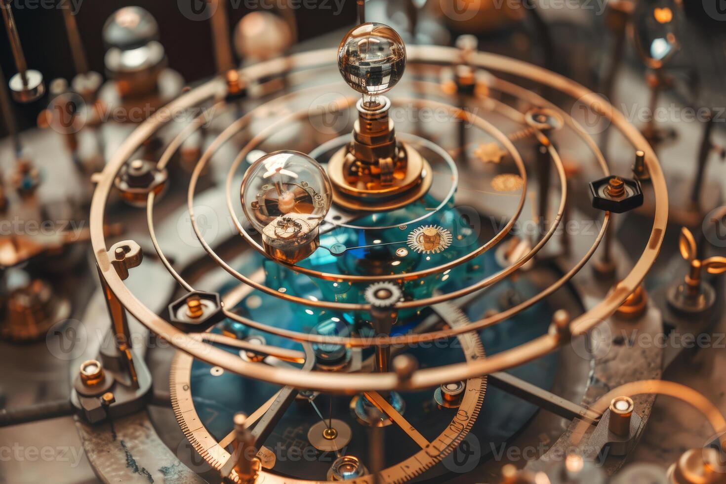 Complex orrery demonstrating celestial mechanics and planetary motion photo