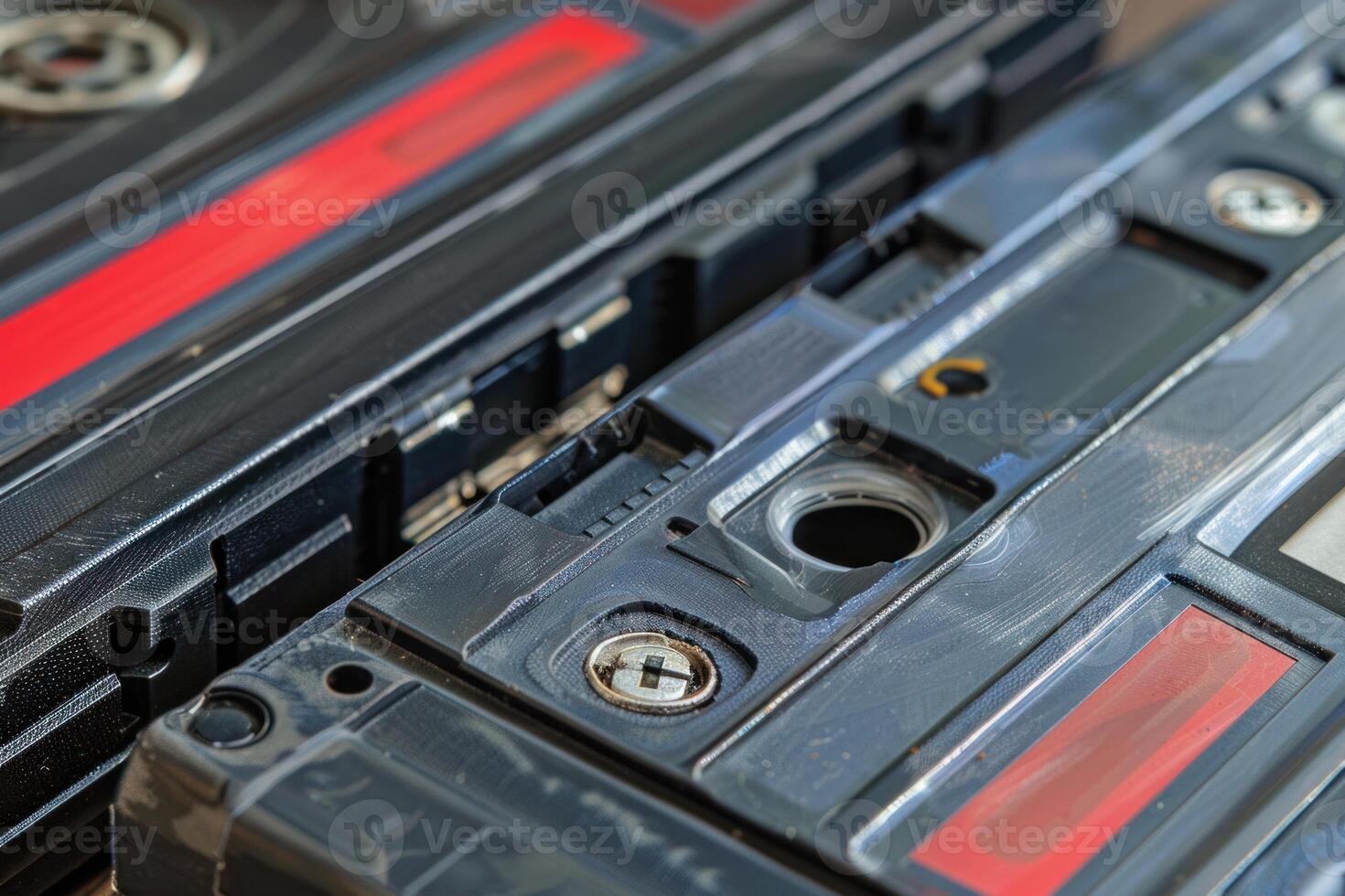 Two home system tapes lying on a wooden surface photo