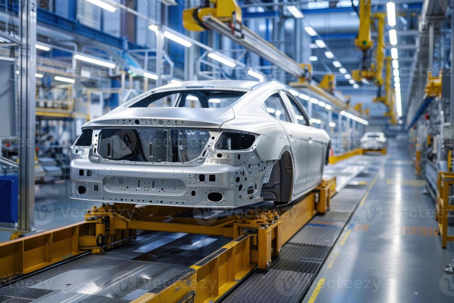 Car body moving on production line in modern car factory photo