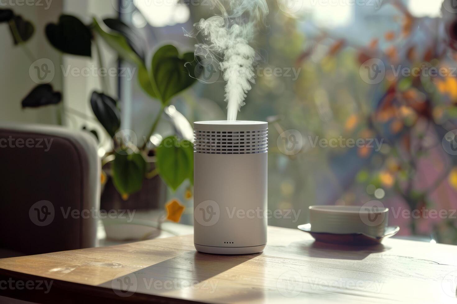 Modern air purifier cleaning the air in a cozy room photo