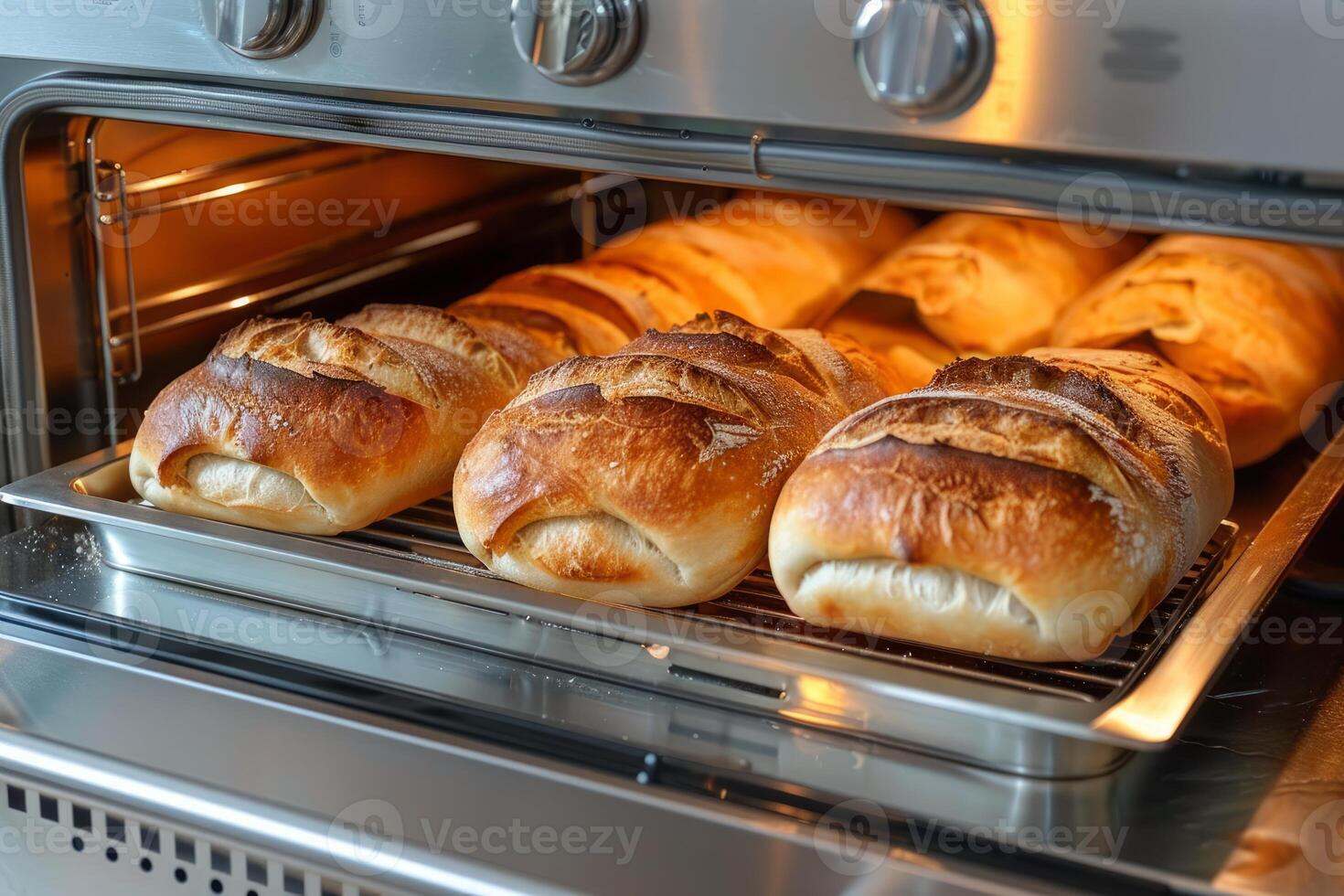 Freshly baked bread cooling down in the oven after baking photo
