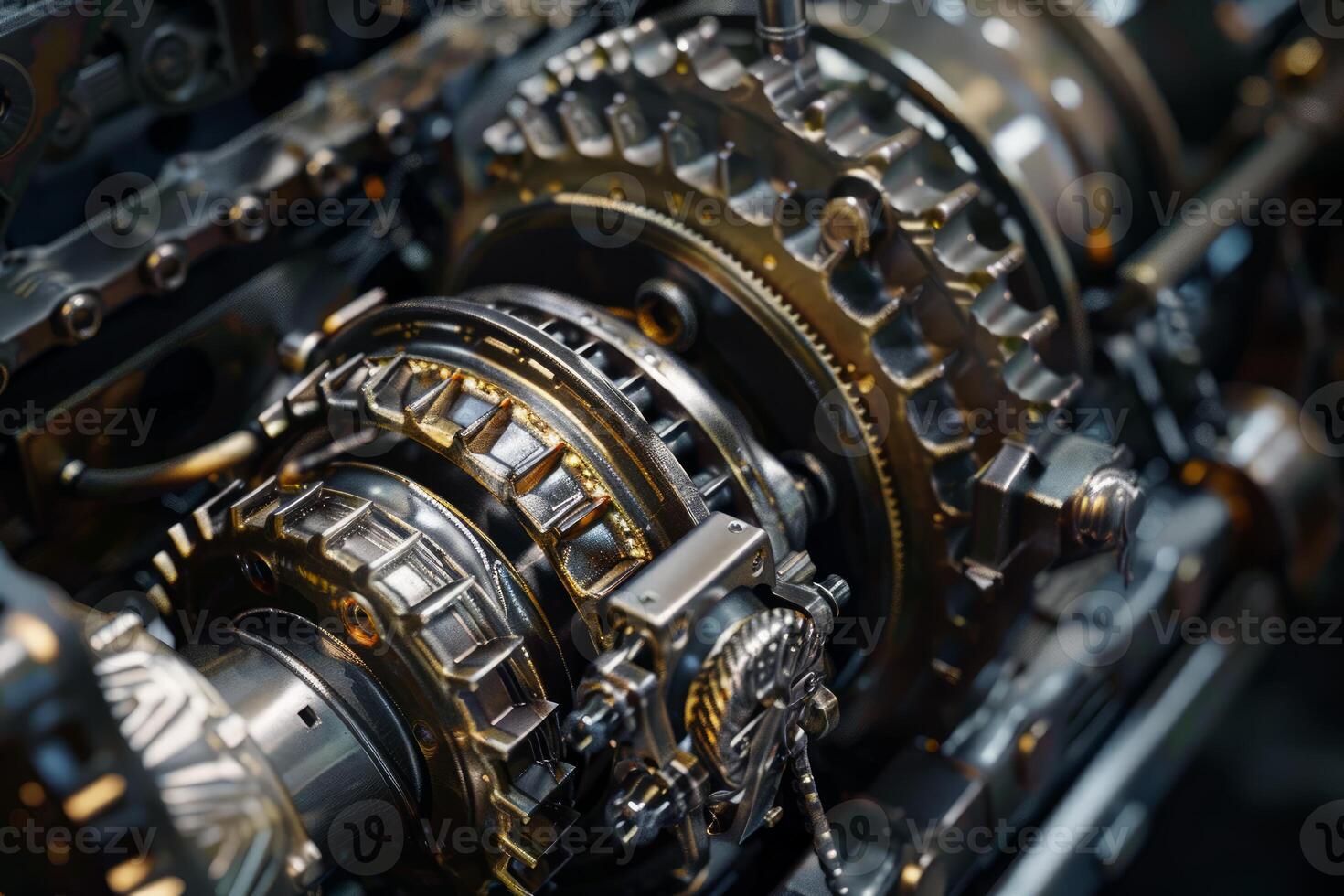 Close up of modern automatic car transmission with gears being greased photo